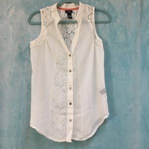 White/Cream button down tank top shirt with lace